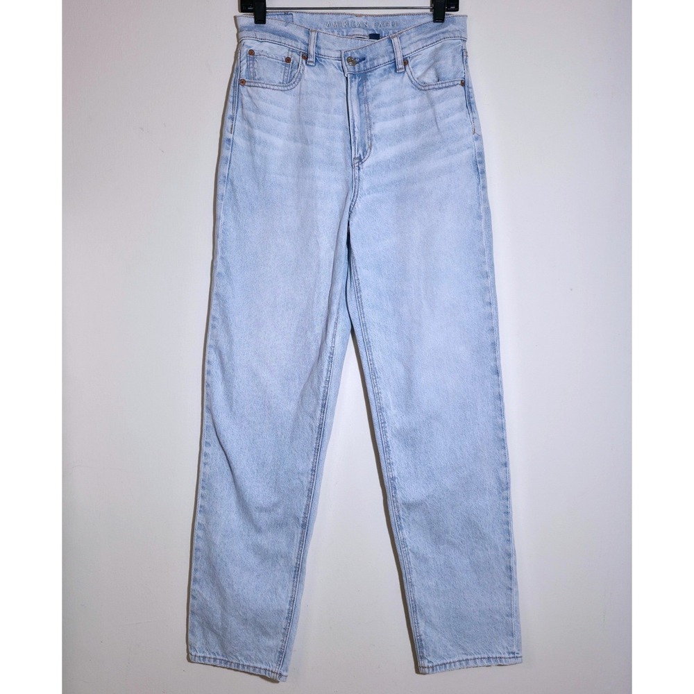 American Eagle Strigid Highest Waist Crossover Baggy Straight Jeans Light Wash 4 - Picture 7 of 16